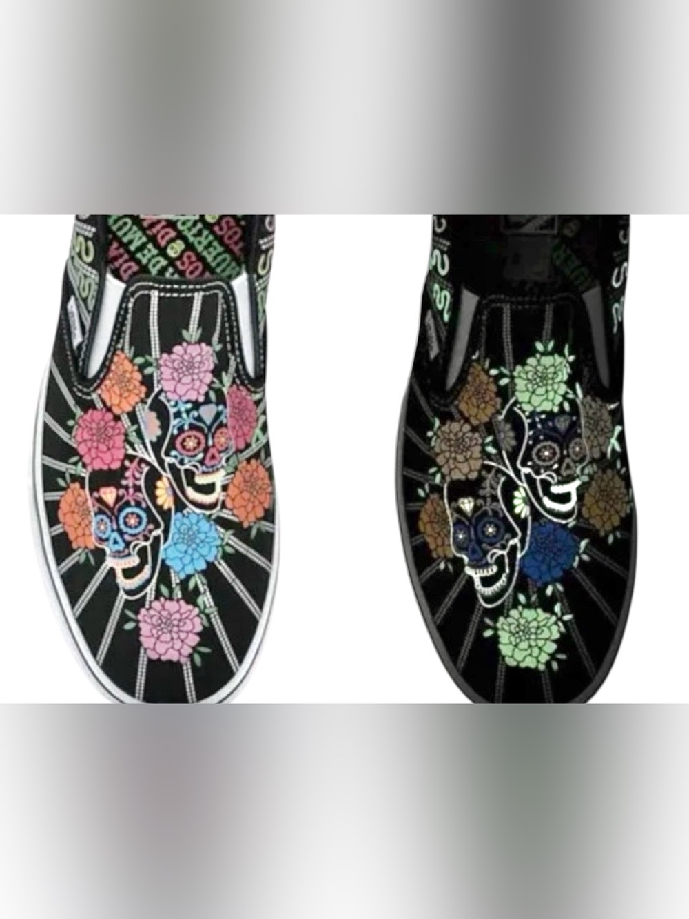 Vans Classic Slip On ‘Dia De Los Muertos’ Glow In The Dark M6 W7.5 - Picture 7 of 9